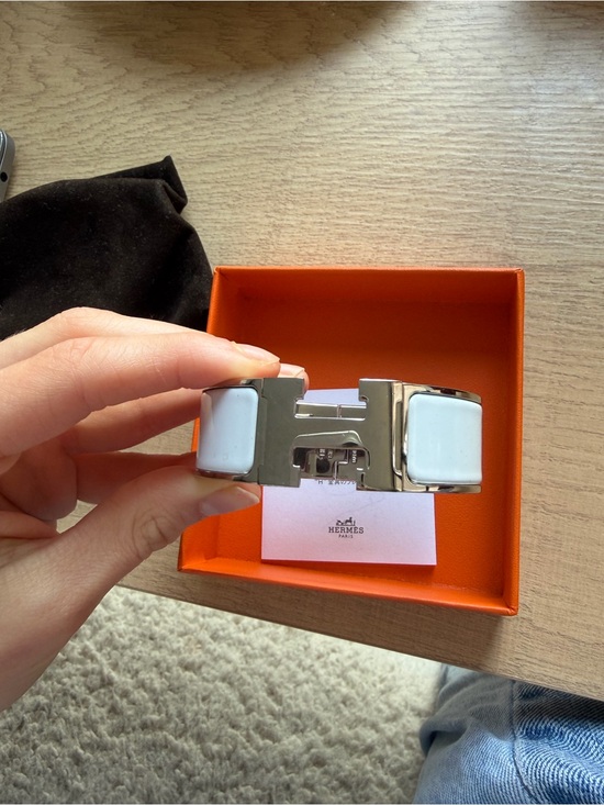 Hermes Jewelry - Hermes White Enamel and Silver Clic H Bracelet